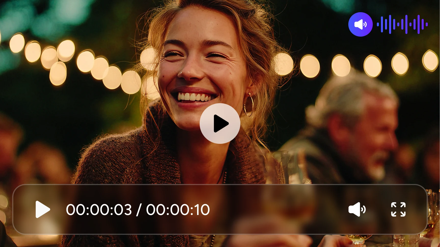 eine blonde Frau in einem Video lacht ausgelassen in die Ferne